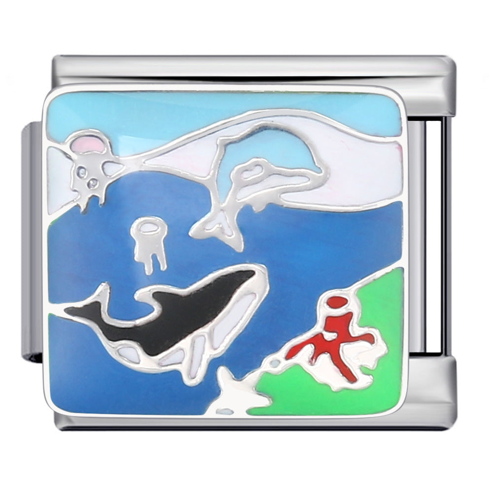 Wholesale  Italian Module Bracelet  Blue Ocean ElementsStainless Steel Welding Pattern DIY Charms