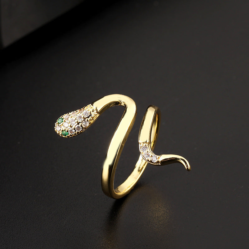 Wholesale Vintage Snake Design Copper Zircon Open Ring Trendy Women S Jewelry Accessory Gift