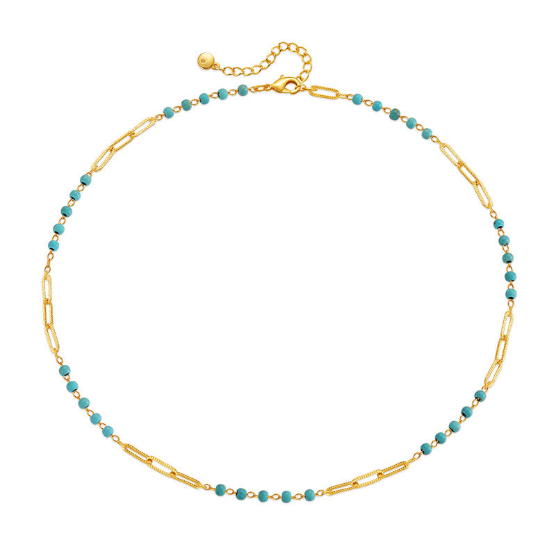 Wholesale Handmade Turquoise Beaded Necklace 18K Gold Plated Clavicle Chain Boutique Resale