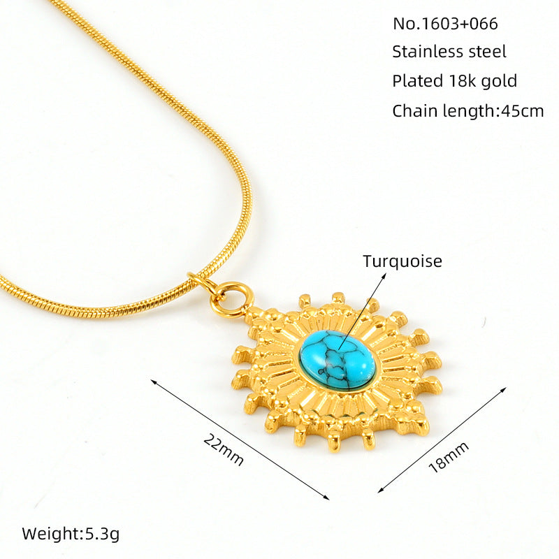 Wholesale Titanium Steel Turquoise Pendant Necklace for Women,  Geometric Star Chain,  Trendy Fashion Accessory