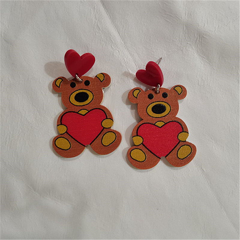 Wholesale Valentine' s Day Love Bear Rose Heart Earrings