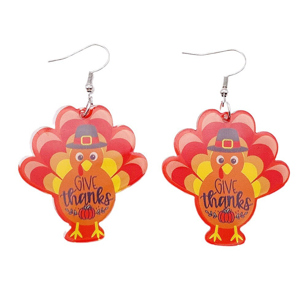 Wholesale Thanksgiving Day Turkey Acrylic Earrings Print Earrings ACC-ES-PuCi005