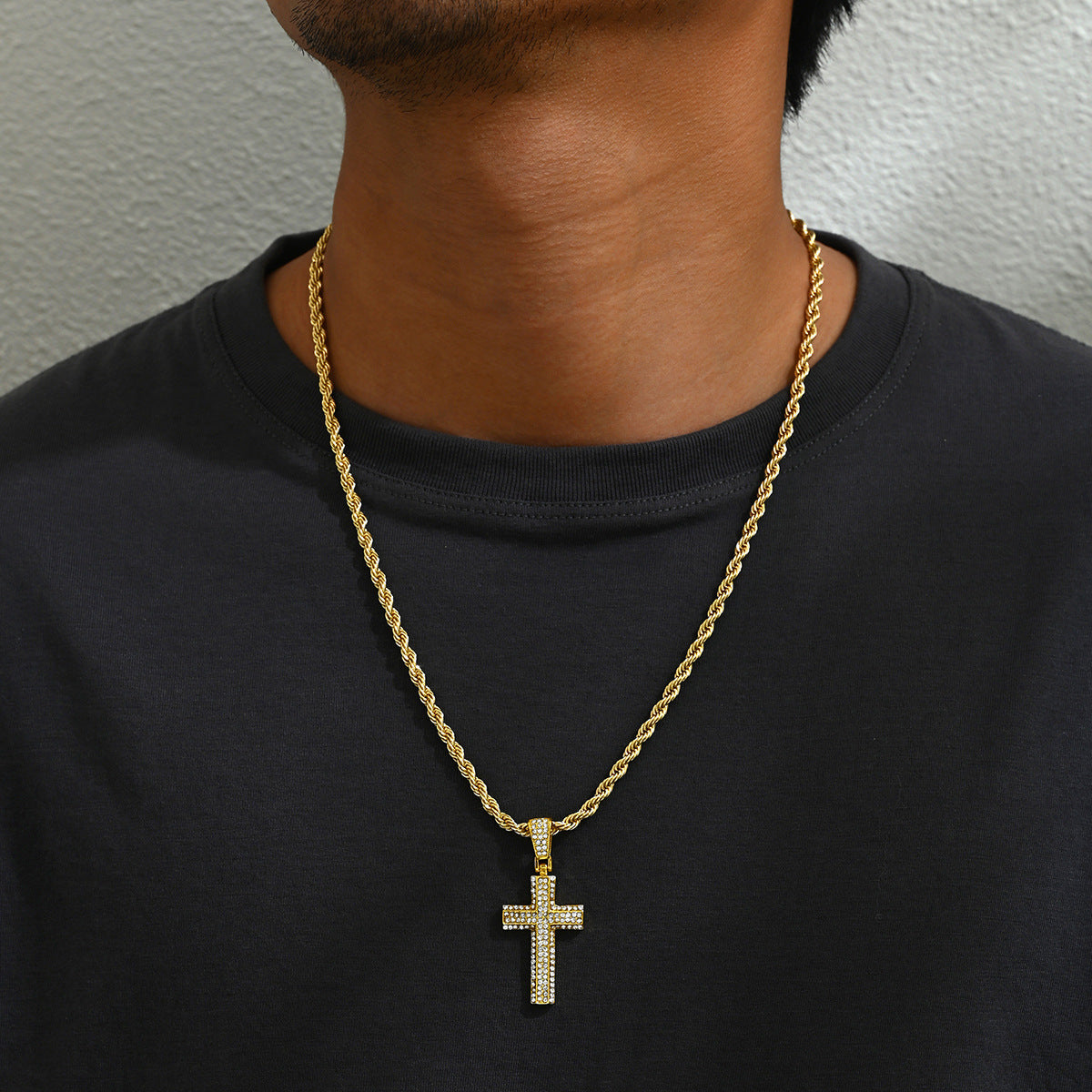 Wholesale  Hip Hop Cross Necklace Diamond Embedded Cuban Chain
