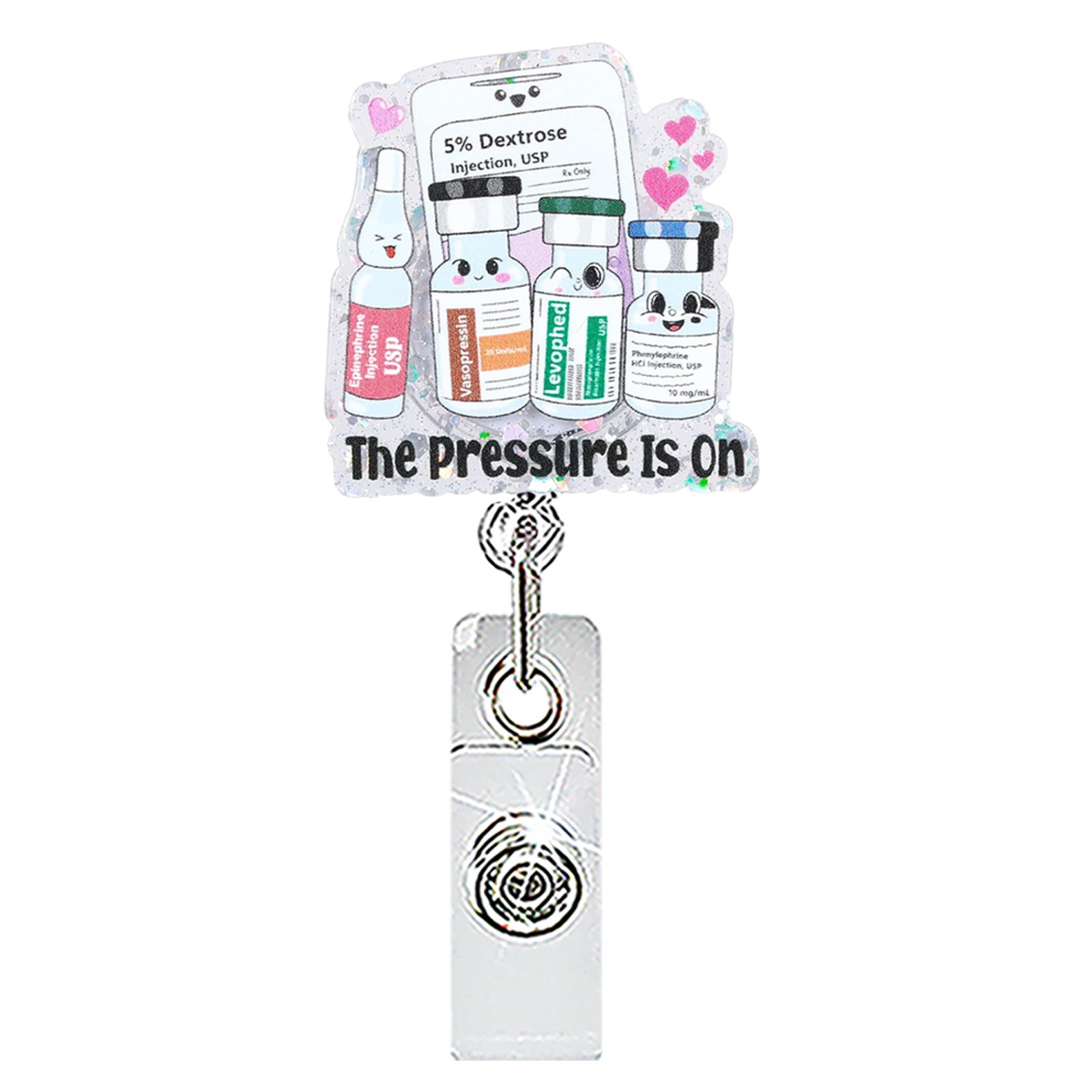 Wholesale Acrylic Retractable Badge Reel Fun Pill Bottle Design Nurse Medical Gift