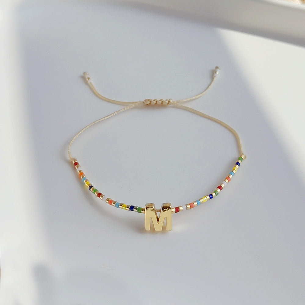 Wholesale Diy Beaded Woven Colorful Miyuki Rice Beads Beaded Alphabet Bracelet ACC-BT-Qiqi019