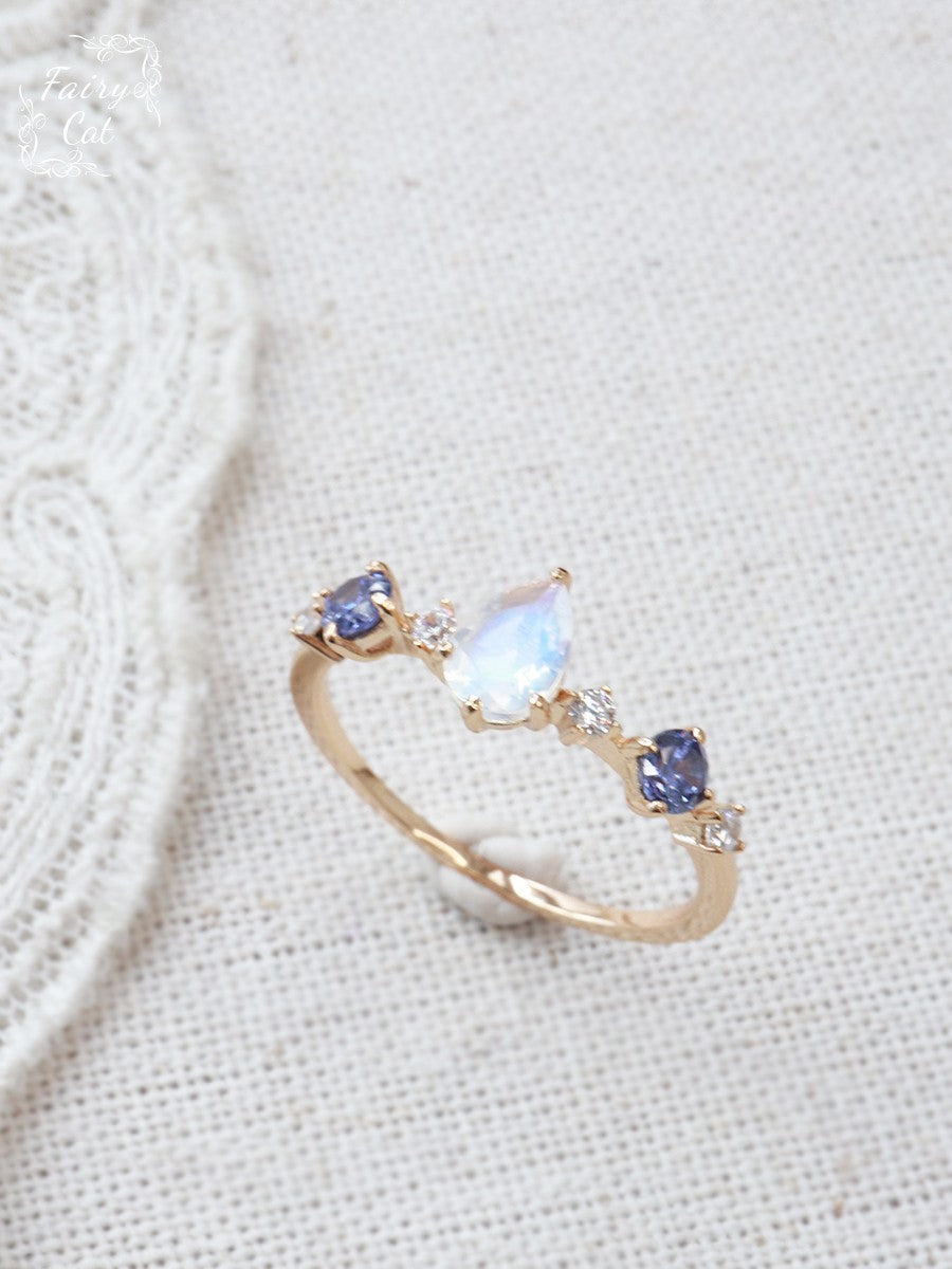 Wholesale natural Moonstone Diamond water drop light luxury ring