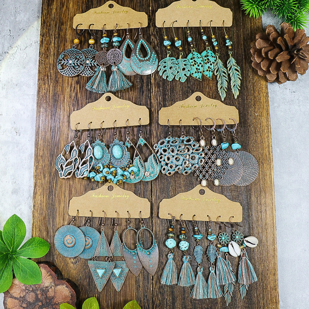Wholesale Bohemian Style Turquoise Tassel Earrings Set 3 Pairs Fashion Jewelry Accessory