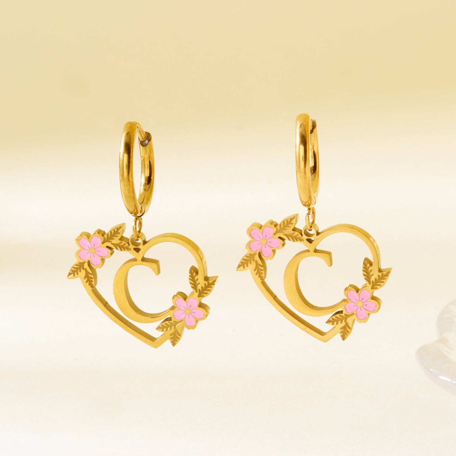 Wholesale  Stainless Steel Heart Letter Earrings