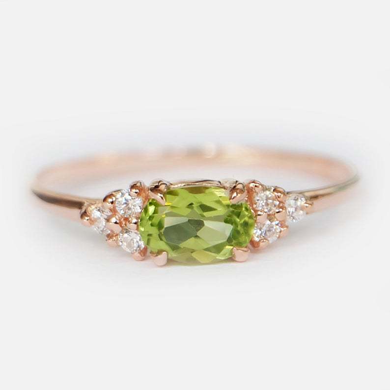 Wholesale Trendy Gold Olive Green Ring with Micro-Set Zircon - Jewelry Accessory