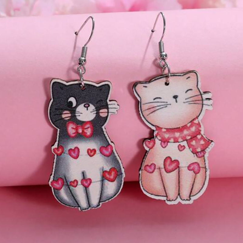 Wholesale Valentine's Day Cute cat wooden earrings