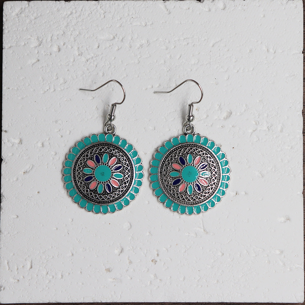 Wholesale Ethnic Style Alloy Drop Earrings with Imitation Turquoise – Trendy Beach Jewelry Accessory