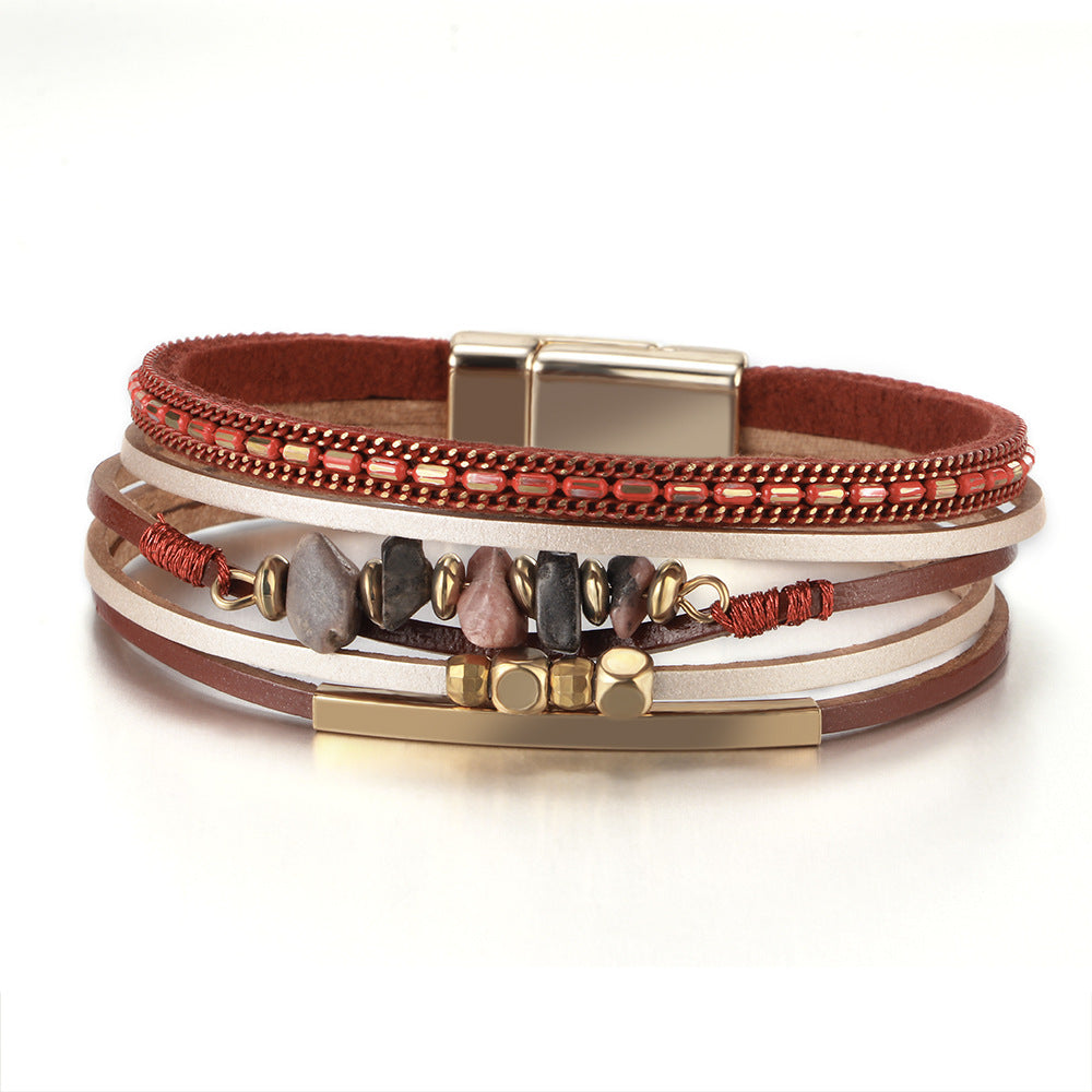 Wholesale Bohemian Natural Stone Copper Tube Bracelet With Magnetic Clasp Chic Fashion Jewelry Accessory For Women Gift Resale