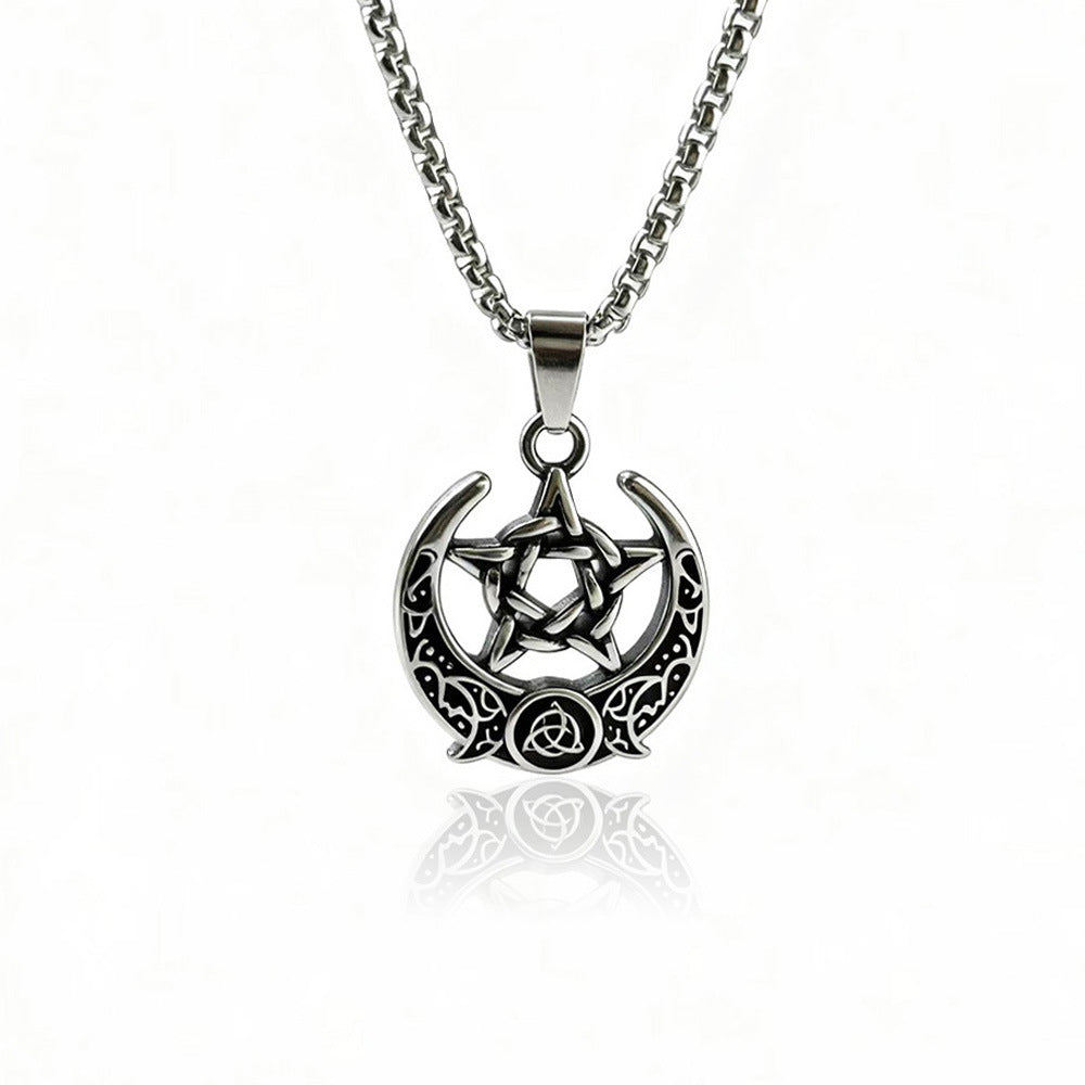 Wholesale Stylish Stainless Steel Pendant Necklace with Crescent Star and Tree of Life Motif Unisex Jewelry Accessory