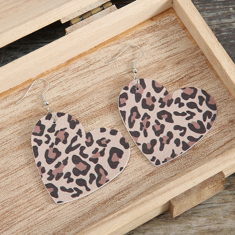 Wholesale Valentine's Day Love Leather Earrings Creative Heart-shaped Double-sided Leopard Print Pu Earrings
