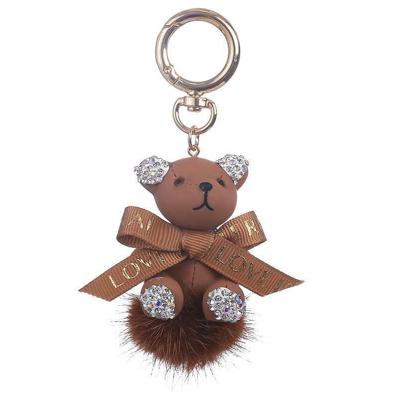 Wholesale Cartoon Fur Ball Dot Diamond Bear Zinc Alloy Keychain Lanyard Keychain ACC-KC-ShuoT016