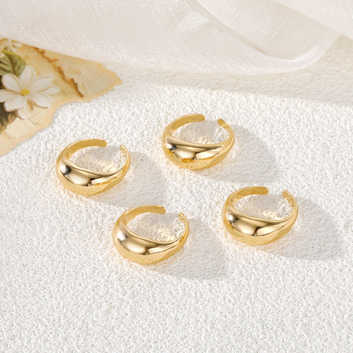 Wholesale geometric UV plating material oval ring 4-piece set of irregular smooth opening ring