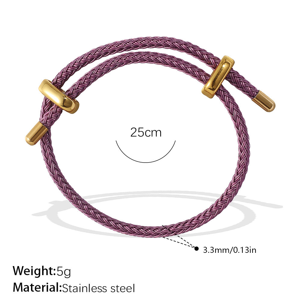 Wholesale Cross-Border European and American Popular Adjustable Rope Multi-Pendant Bracelet DIY Stainless Steel Plated 18K Gold Bracelet Accessible Luxury Model