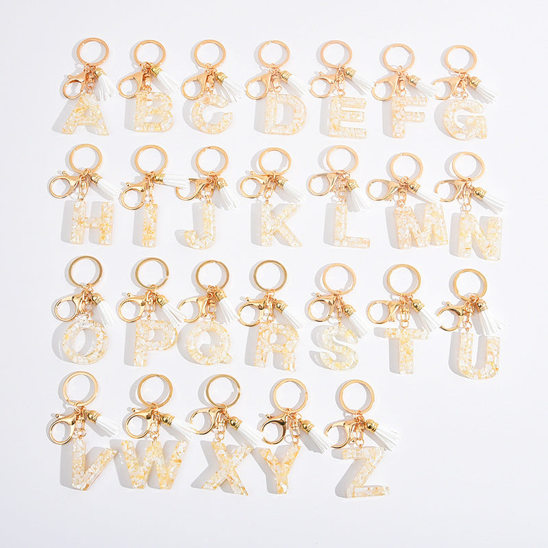 Wholesale  shell stone gold foil letter keychain
