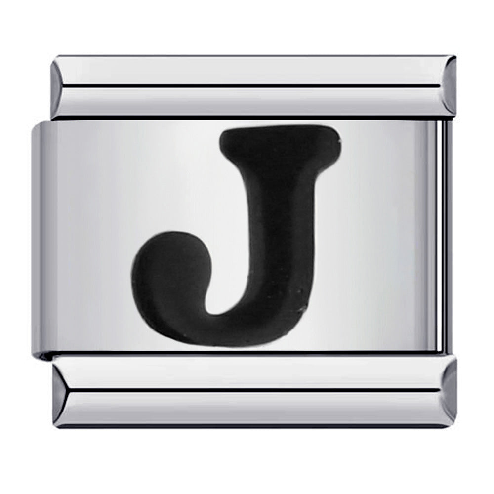 Wholesale Italian Charm Bracelet  Black English Letters DIY Stainless Steel Composable Bracelet