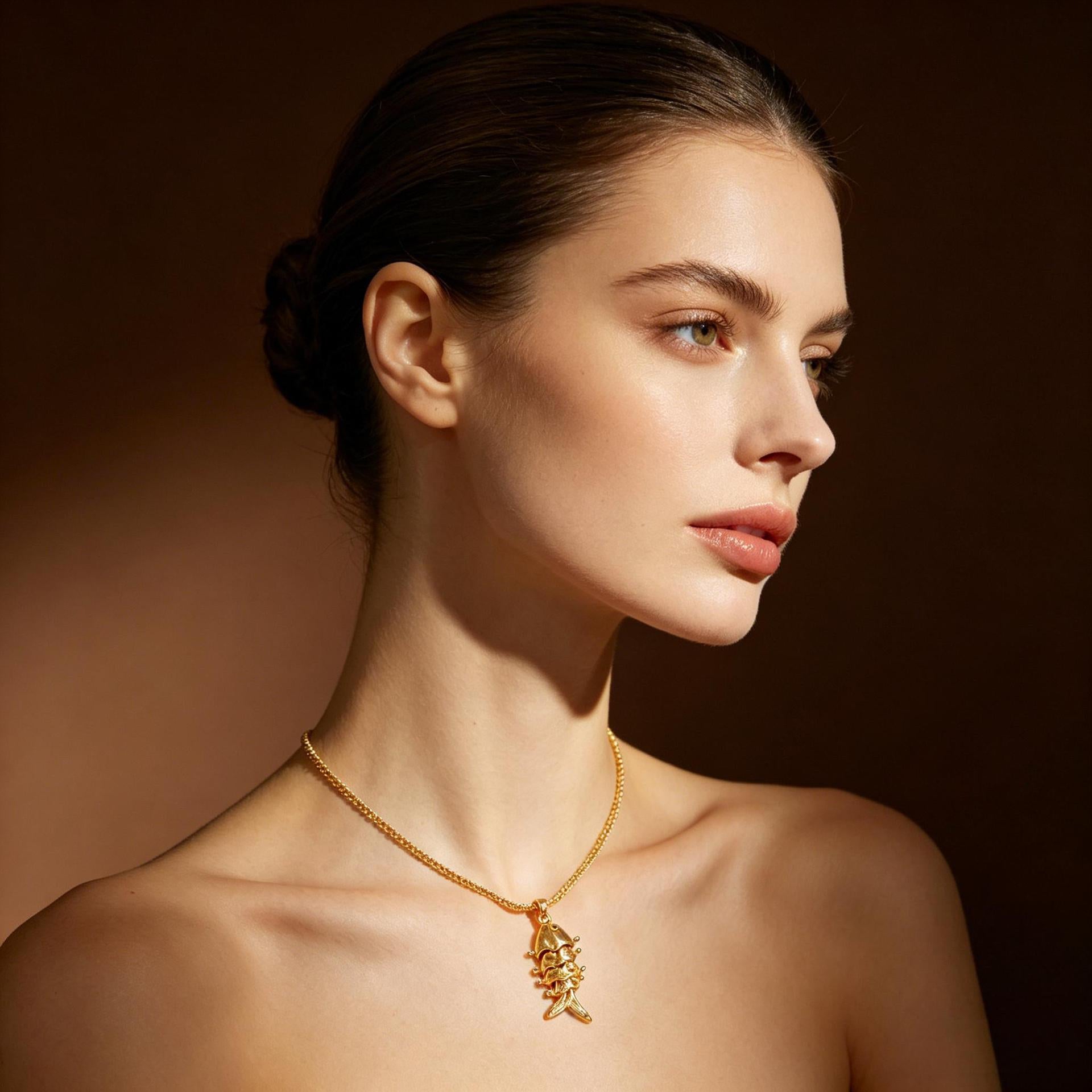 Wholesale Marine Mermaid Fish Bone Pendant Necklace,  Copper Layering Jewelry for Women