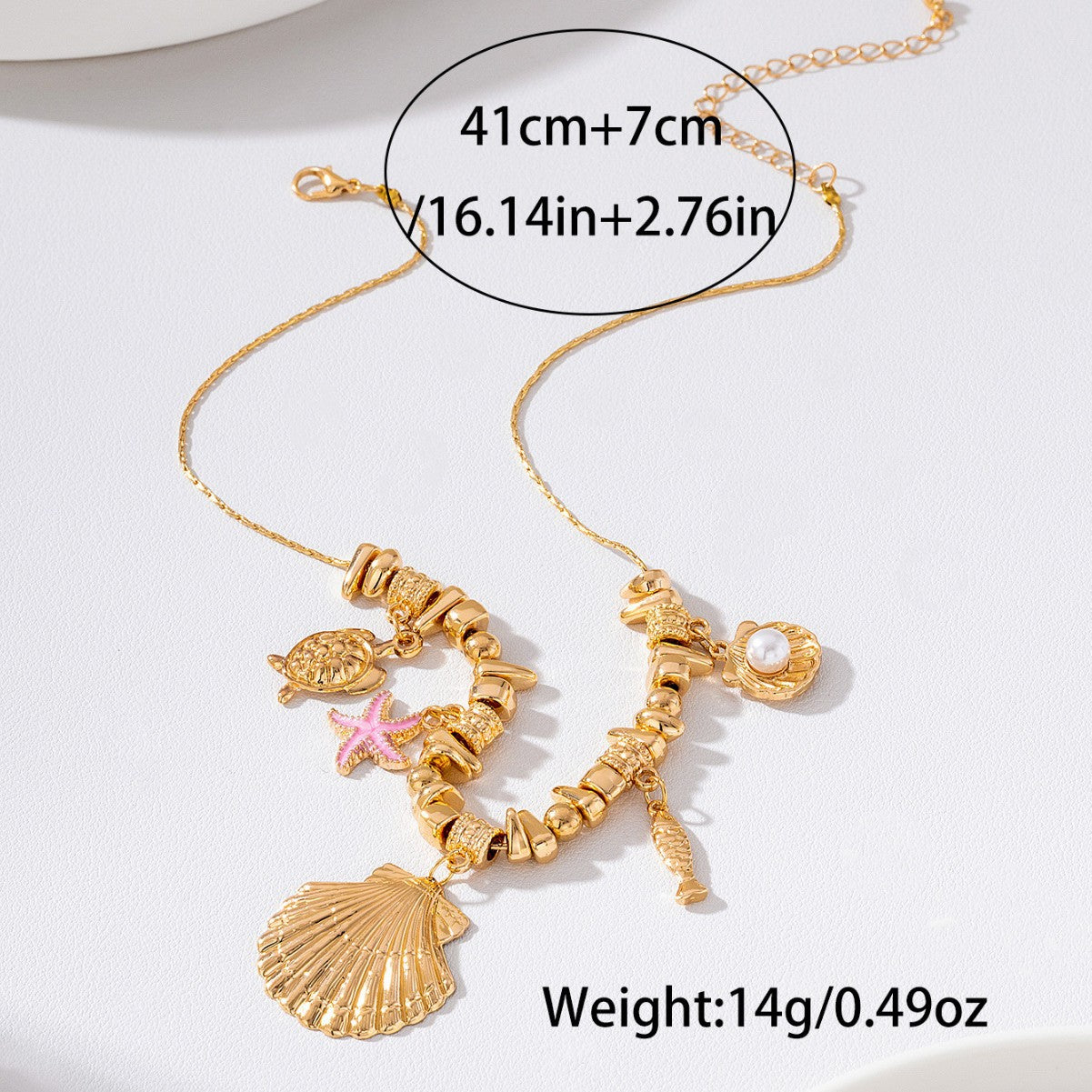 Wholesale Vintage Gold Sea Life Charm Necklace Starfish Turtle Fish Pearl Scallop Pendants Fashion Jewelry Accessory For Women Gift