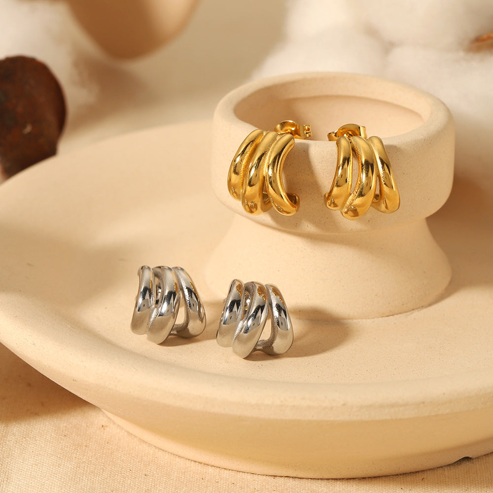 Wholesale Stainless steel three-line earrings niche and high-end feeling jewelry