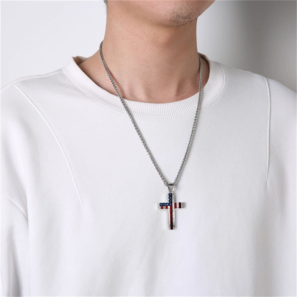 Wholesale Stainless Steel Flag Cross Pendant Necklace Minimalist Style Unisex Jewelry Accessory