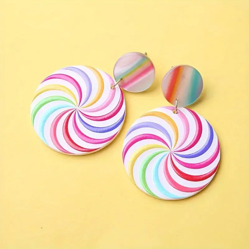 Wholesale  Candy Cute Earrings Colorful Round Lollipop Pattern Earrings