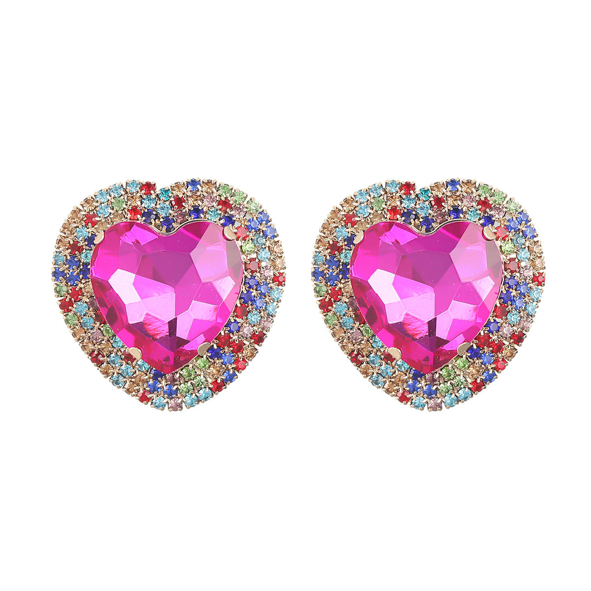 Wholesale diamond heart shaped glass diamond alloy earrings ACC-ES-JL014