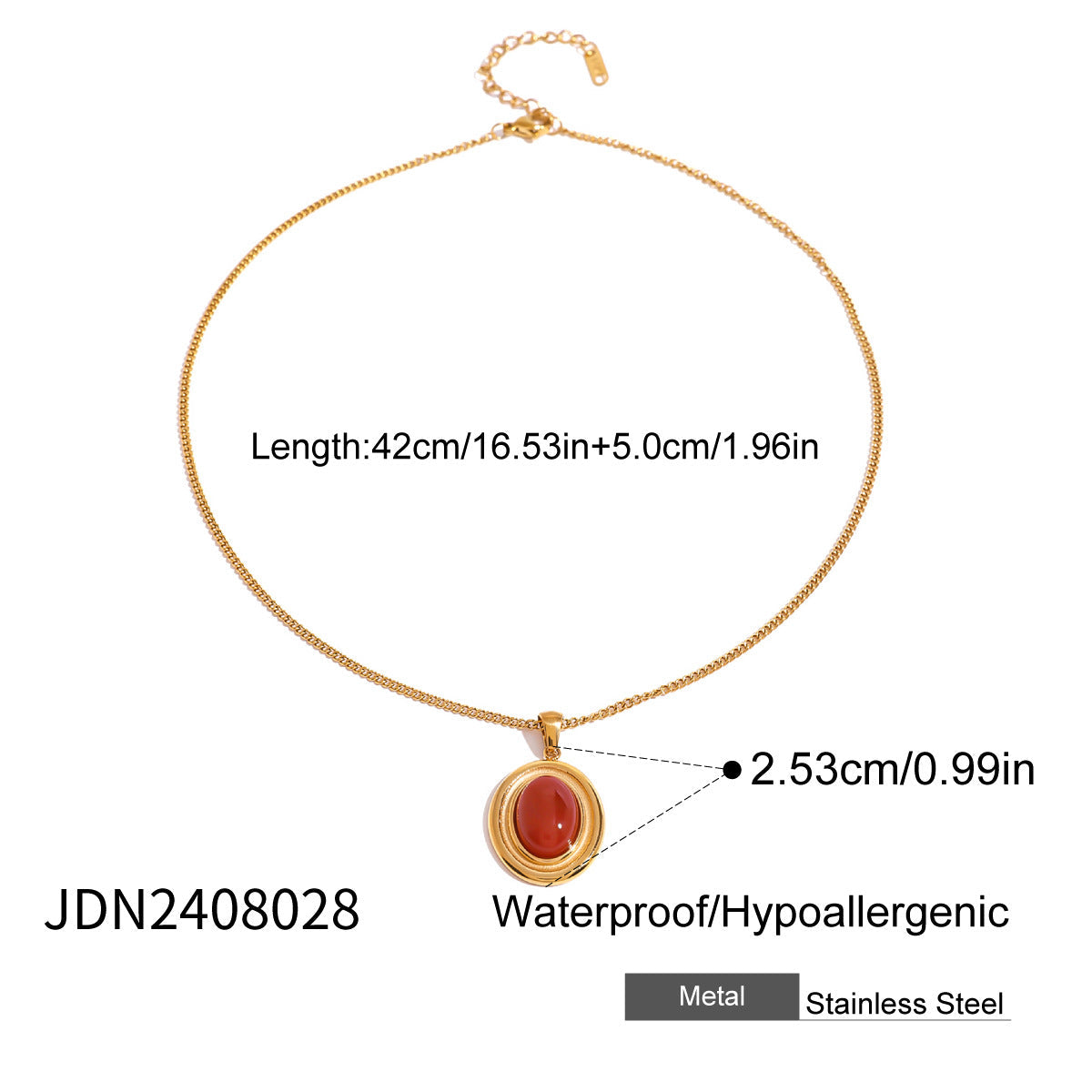 Wholesale Stainless Steel Red Agate Cross Love Necklace