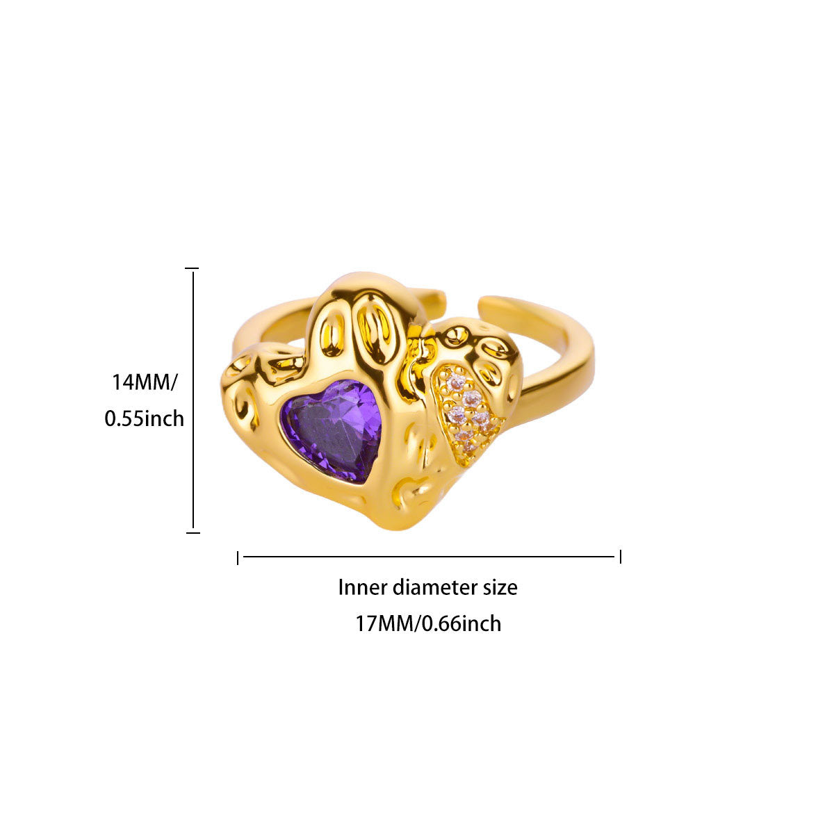 Wholesale Heart Shape Purple Bow Zircon Ring 18K Gold Plated Fashion Accessory Gift for Women Boutique Resale