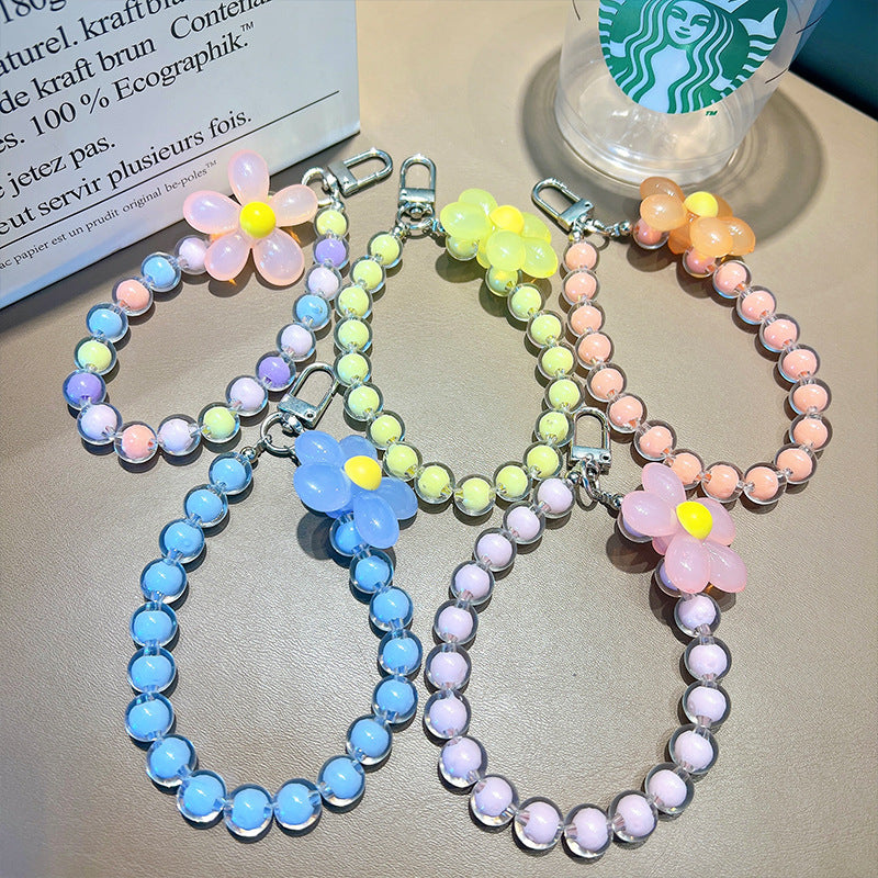 Wholesale  color beaded flower  wristlet keychain