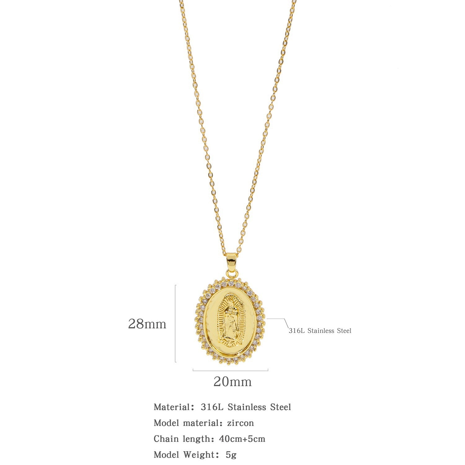 Wholesale Copper Inlaid Zircon Virgin Mary Necklace Fashion Jewelry for Women