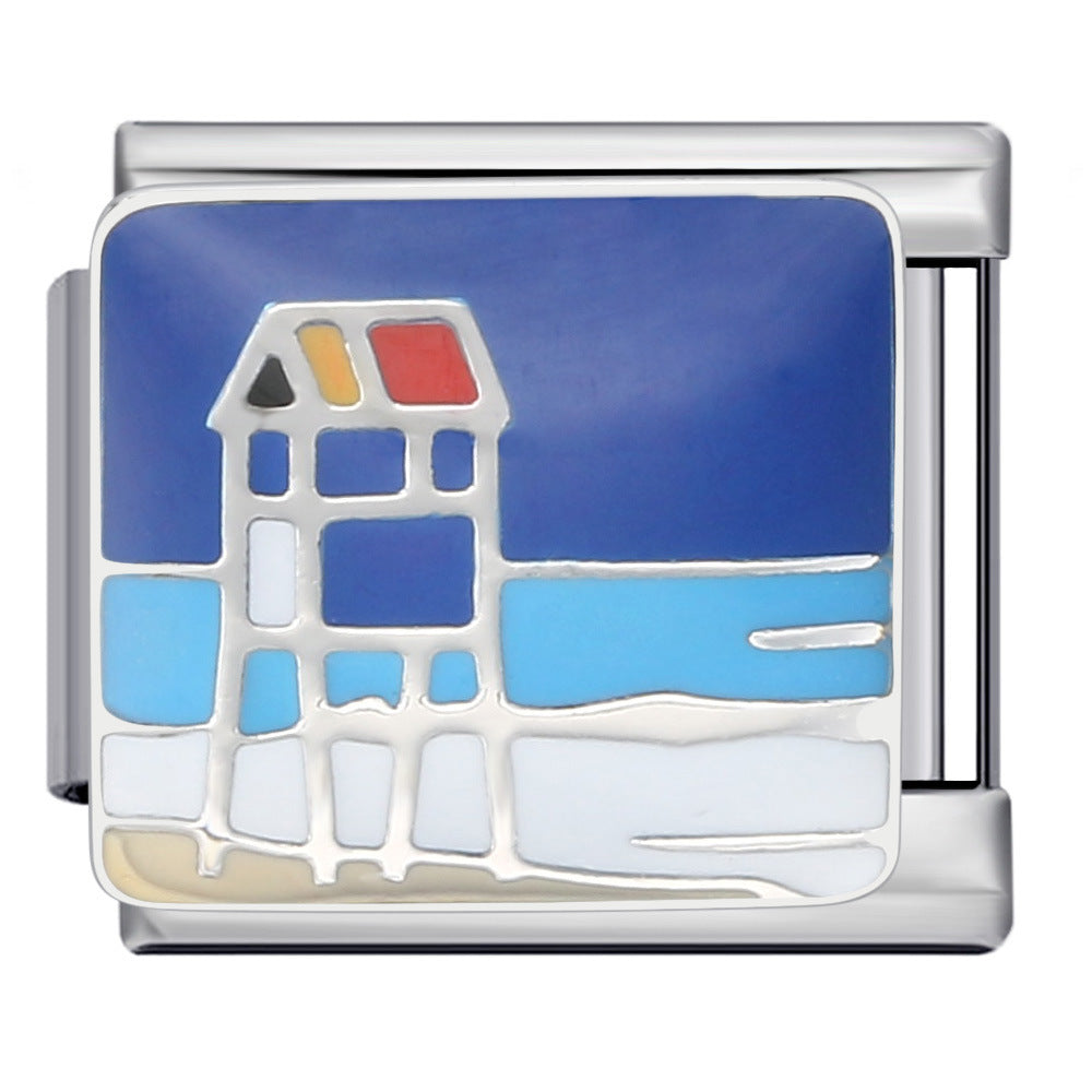 Wholesale  Italian Module Bracelet  Blue Ocean ElementsStainless Steel Welding Pattern DIY Charms