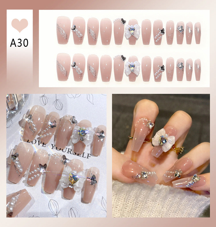 Wholesale 24 Pieces/box Diamond Butterfly Glitter Nail Art Press-on Nails Kits Nail Stickers ACC-NS-DiNa002