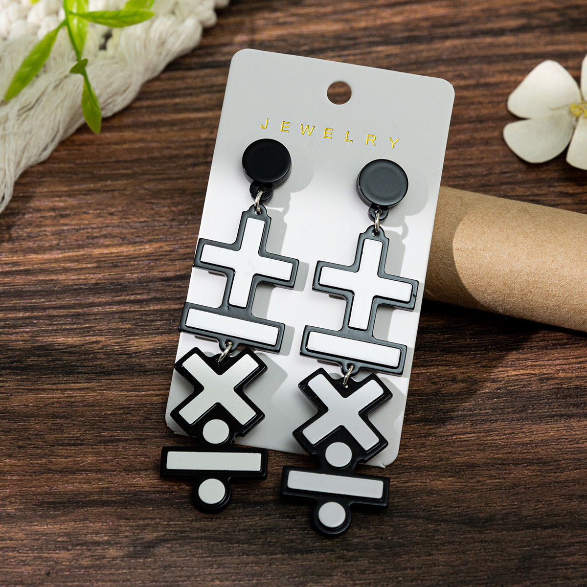 Wholesale Teacher's Day Addition, Subtraction, Multiplication and Division Number Symbols Wood Earrings