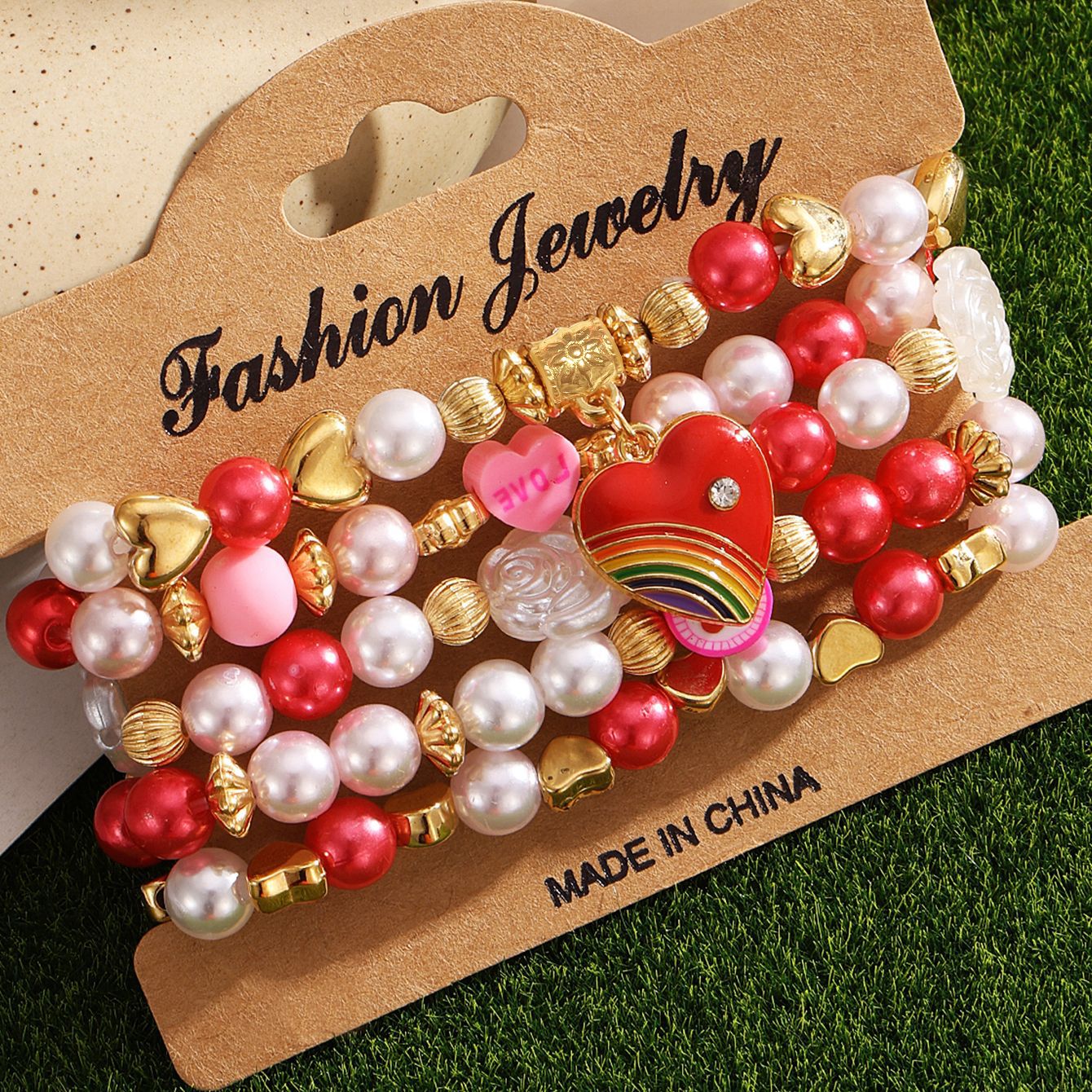 Wholesale Valentine's Day Bracelet Multi-layered Pink Heart Pendant Bracelet ACC-BT-HanSJ001