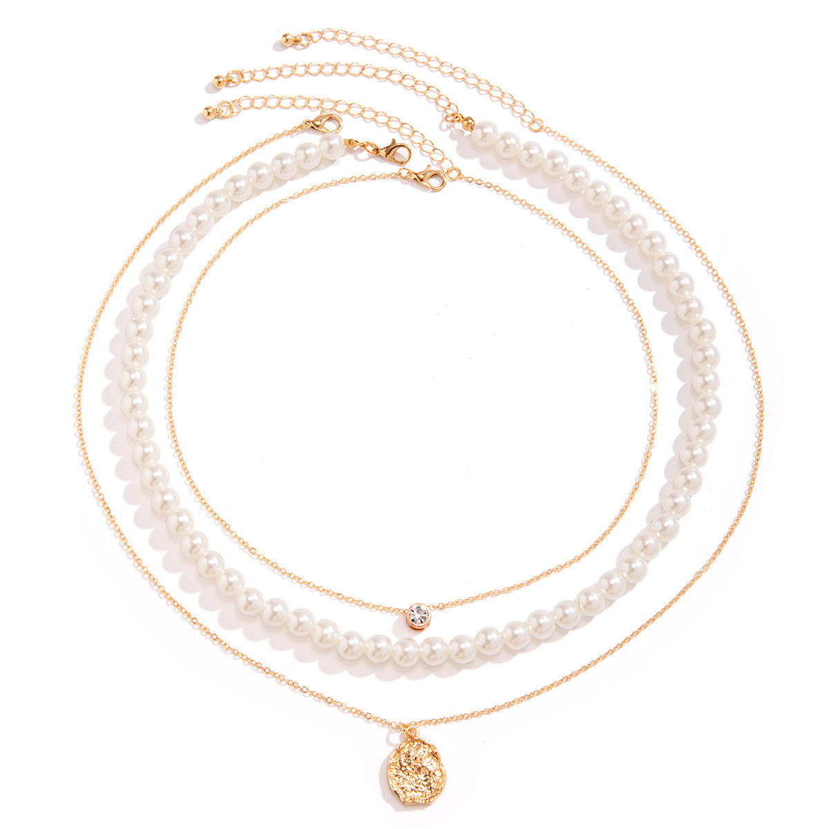 Wholesale Men's Three-dimensional Diamond and Pearl Necklace Three-piece Set ACC-NE-Puxin003