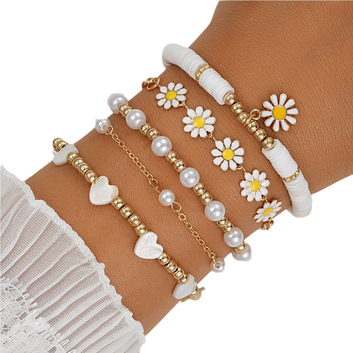 Wholesale Geometric Daisy Flower Love Pearl Bracelet