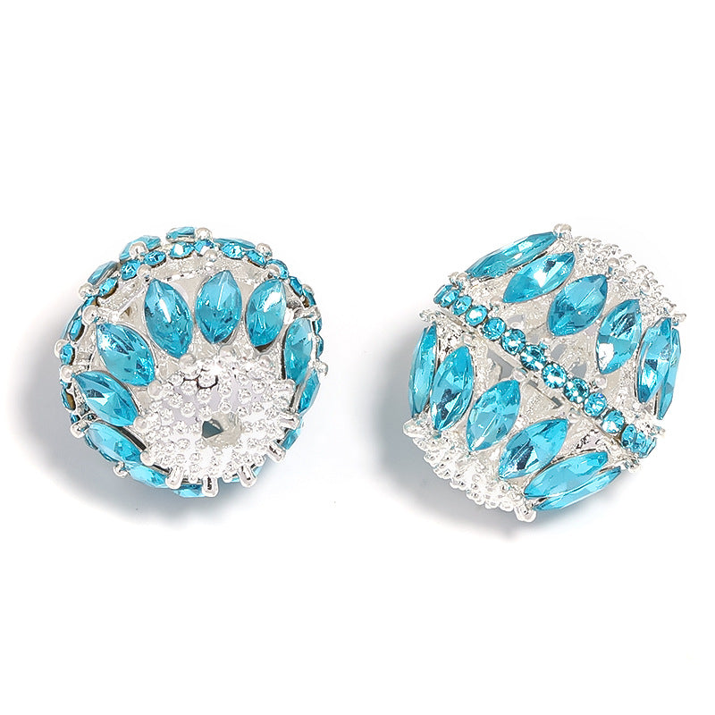 Wholesale 10pcs Heavy Alloy Hollow Diamond Balls Horse Eye Rhinestone Beads DIY Accessories ACC-BDS-BLG094