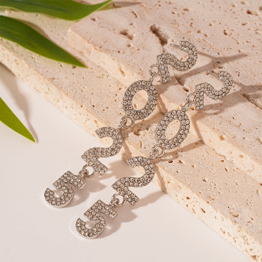 Wholesale Light Luxury Style Diamond Number Earrings ACC-ES-JingQiao008