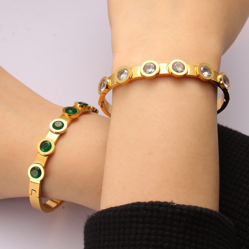 Wholesale Stainless Steel 18K Gold Color Zircon Buckle Light Luxury Bracelet ACC-BT-MeiSD002