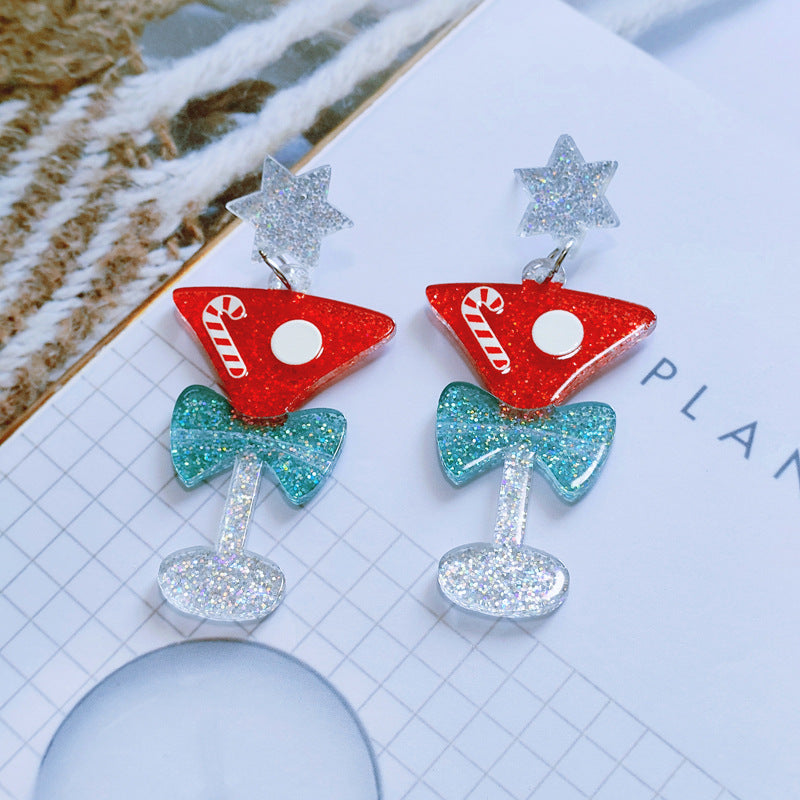 Wholesale Christmas Earrings Fashion Christmas Tree Christmas Hat Christmas Crutch Earrings Niche Geometric Sweet Christmas