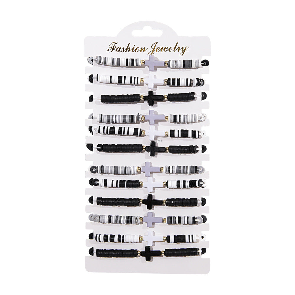 Wholesale bohemian style colorful soft pottery cross bracelet suit