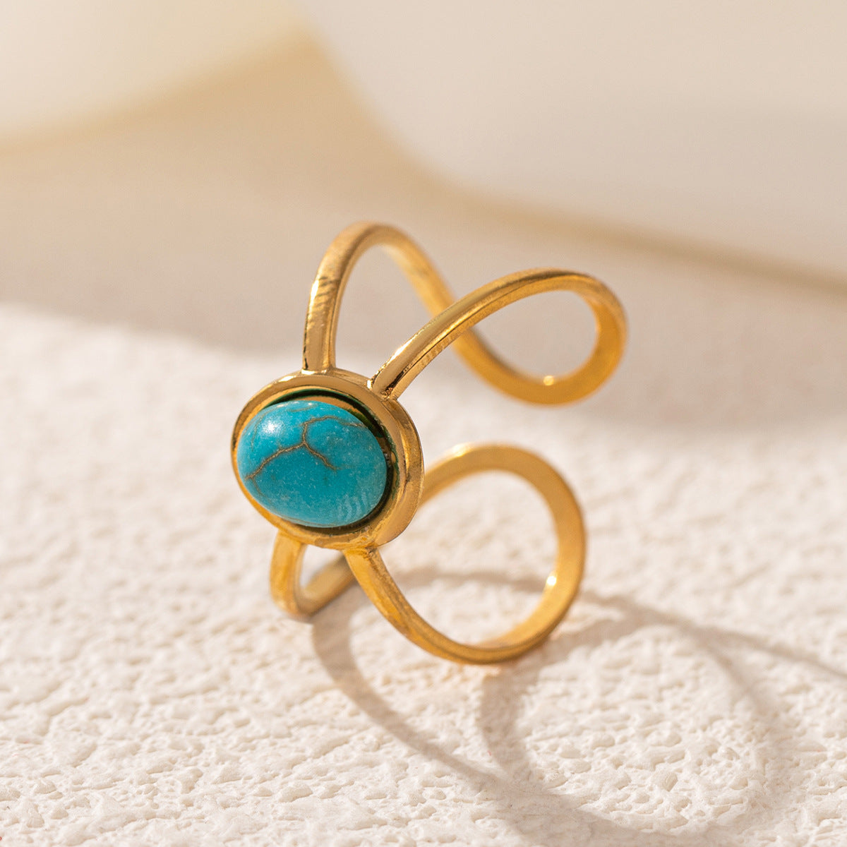 Wholesale Stainless Steel 18K Gold Open Turquoise Ring