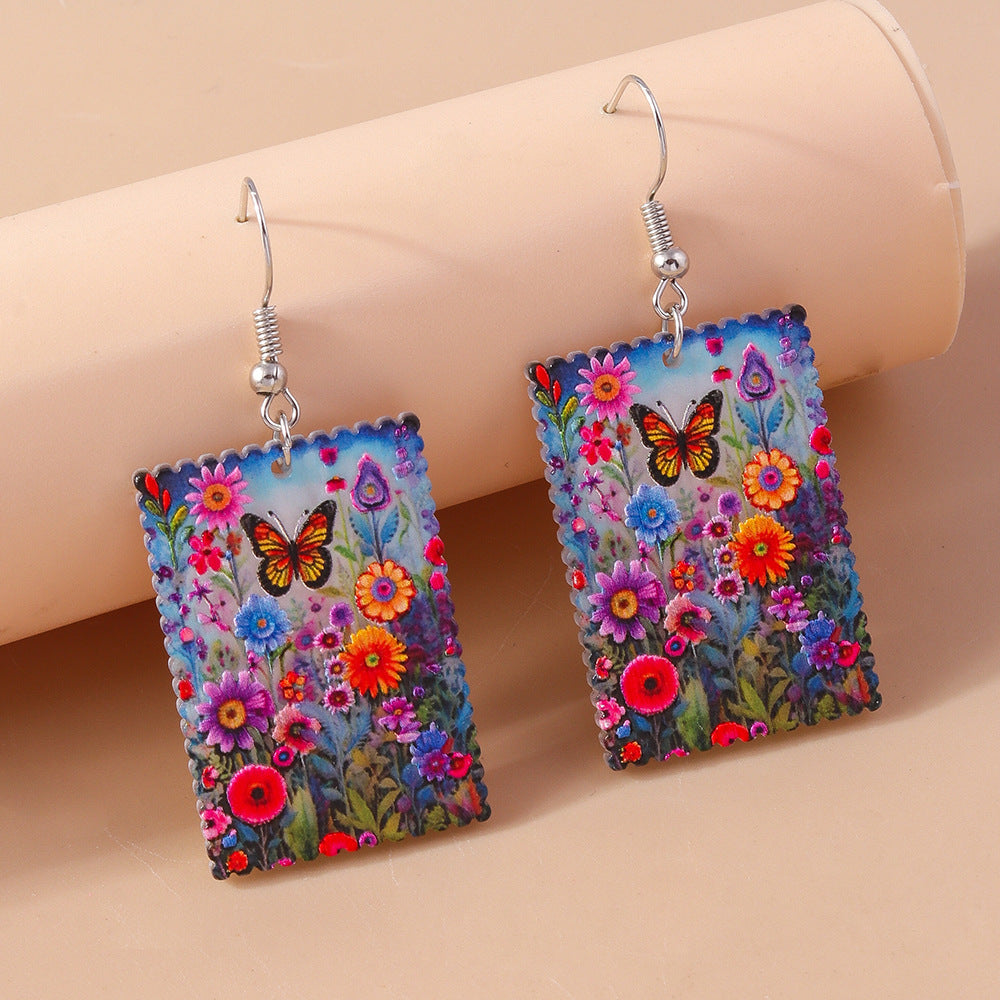 Wholesale Animal Geometric Ear Hooks and Drops Oil Painting Butterfly Earrings