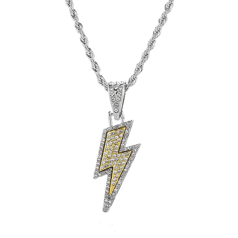 Wholesale Rhinestone Lightning Necklace Hip Hop Titanium Steel Pendant ACC-NE-BYJY010