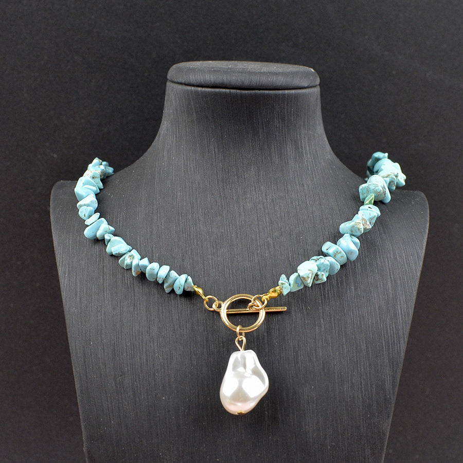 Wholesale Retro Turquoise Pearl Necklace Asymmetrical Design Fashion Accessory Gift for Women