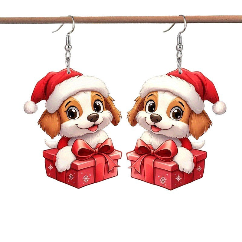 Wholesale Christmas Cute Dog Gift Box Earrings