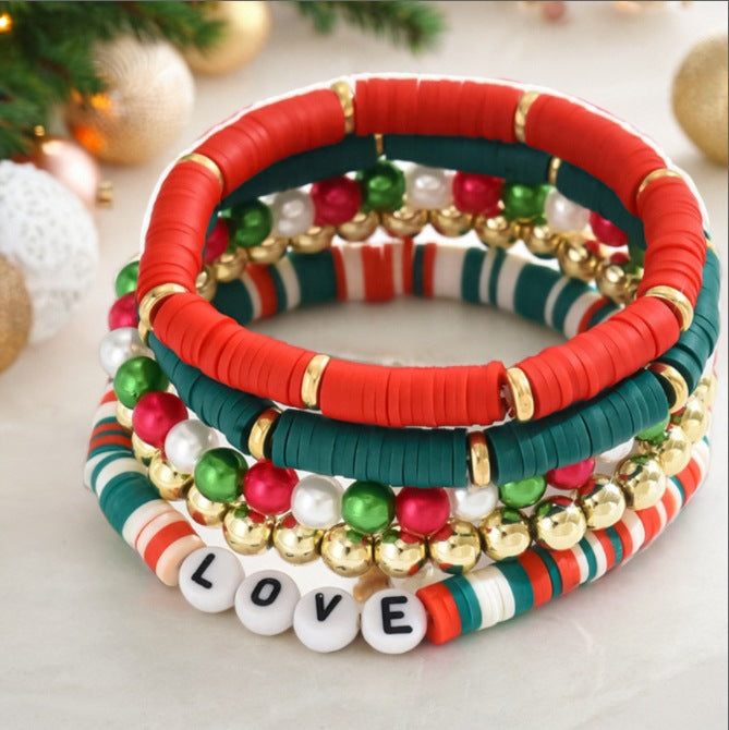Wholesale  Christmas Flag Soft Clay Bracelet suit